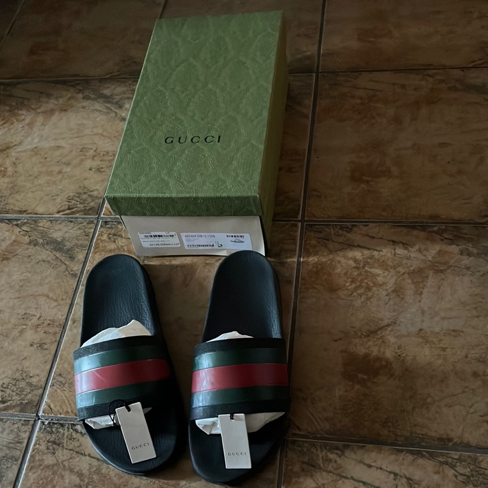 Gucci Web Rubber Slide Sandal